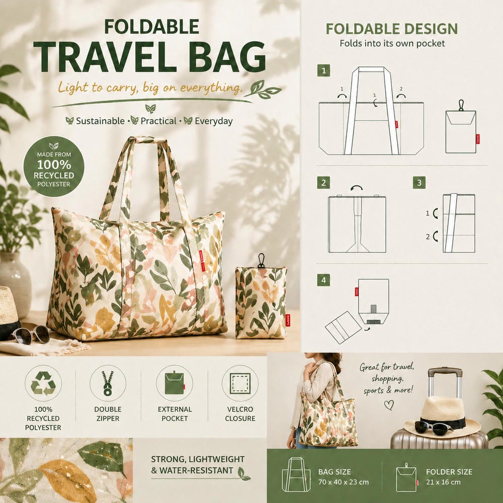 RPET foldable travel tote recycled polyester YT-RPET-03
