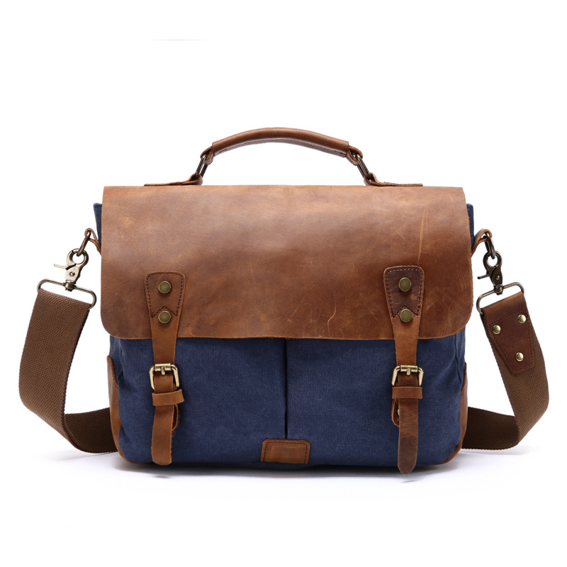 Leather Waxed Canvas Messenger Briefcase - custom OEM YT-07504